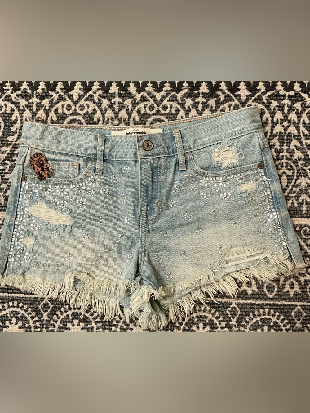 Light Blue Embellished Distressed Abercrombie Denim Shorts - sz0 Women